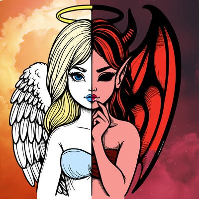 realistic angel half demon