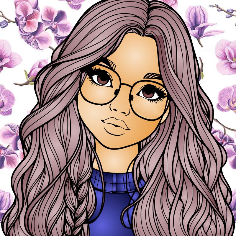 girl with long hair and freckles and glasses realistic