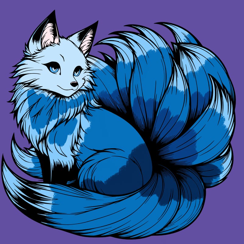 realistic detailed 9 tailed anime fox
