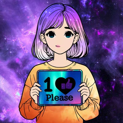 realistic girl holding a sign that says 1 like please