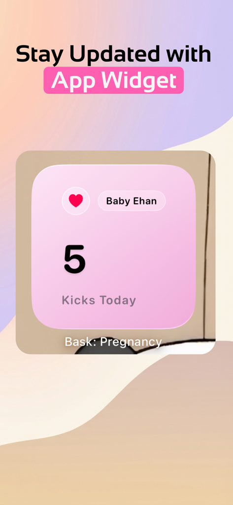 Widget de la aplicación de seguimiento de embarazo Bask que muestra 5 patadas de bebé hoy