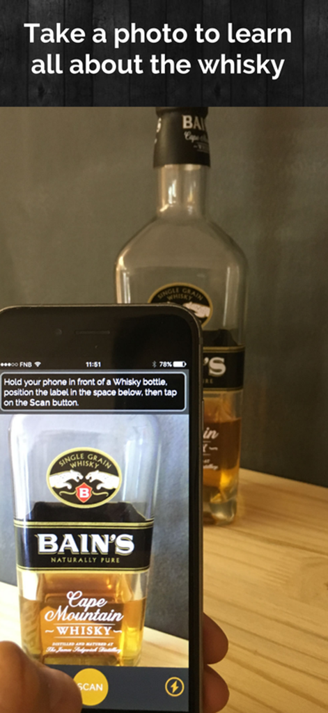 Whizzky Whisky Scanner - Smartphone screen scanning a whisky bottle label using the Whizzky app
