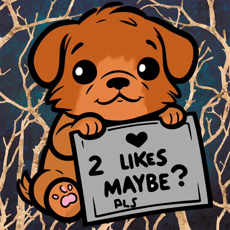 a puppy holding a sign that says 2 likes maybe?