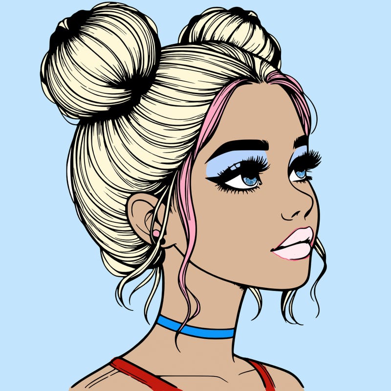 realistic girl with buns on the top of her head