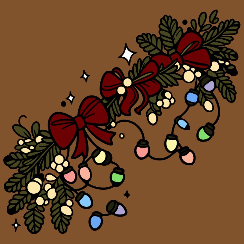 christmas garland: decorated with lights and ribbons..simple vector art