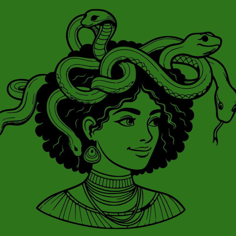 realistic woman snakes on head