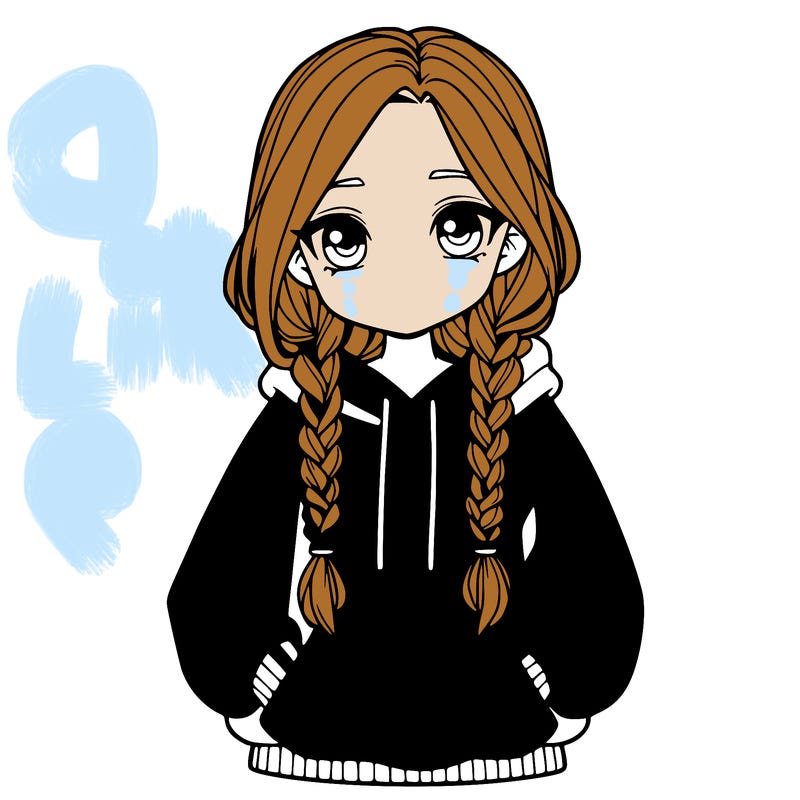 a realistic girl with a oversized hoodie and she has braids
