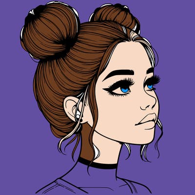 realistic girl with buns on the top of her head