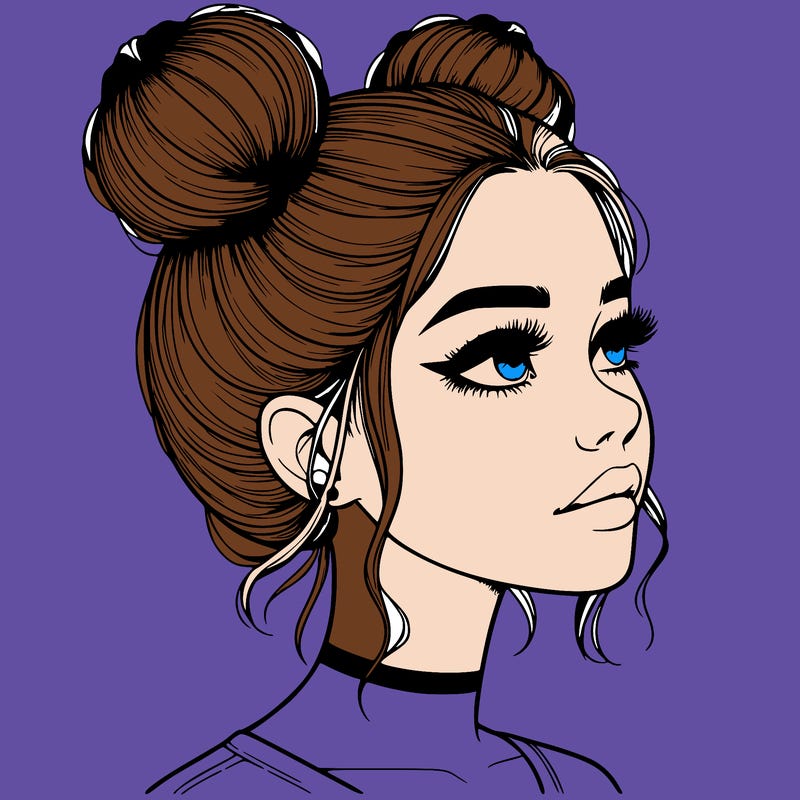 realistic girl with buns on the top of her head