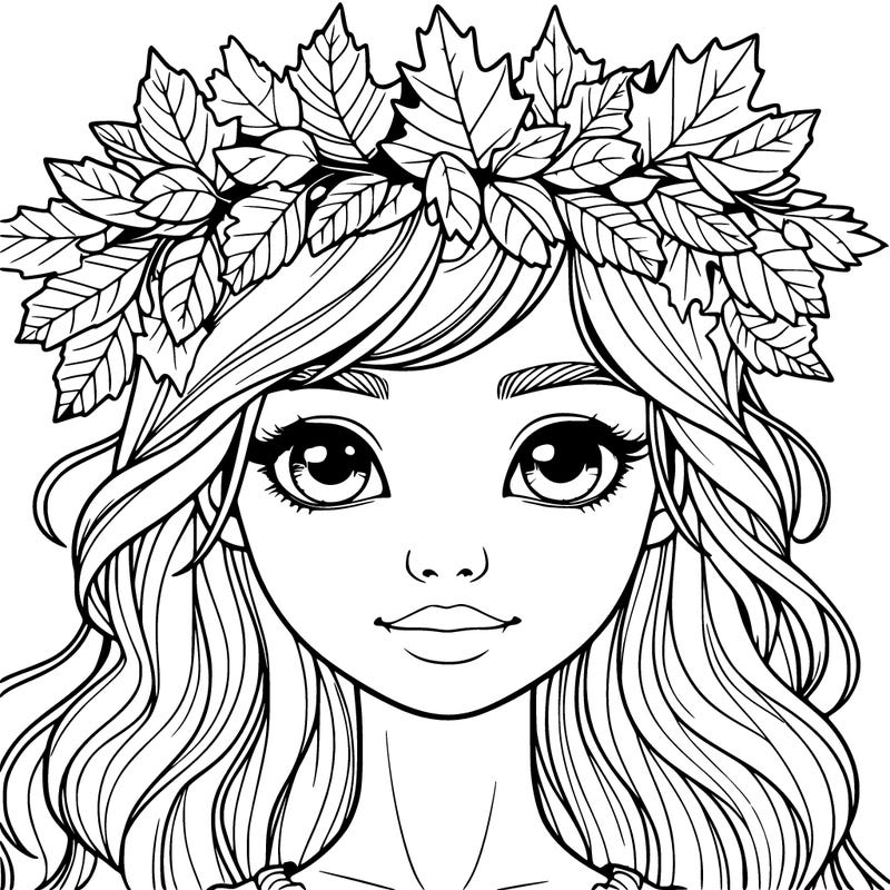 realistic girl with fall leaf crown