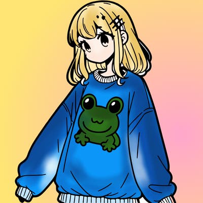 girl wearing frogging sweatshirt