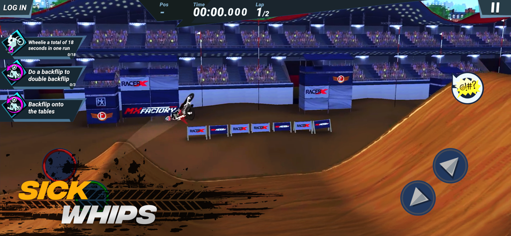 Mad Skills Motocross 3 - Motocross-Fahrer führt einen coolen Whip-Stunt in einem Stadionrennen aus