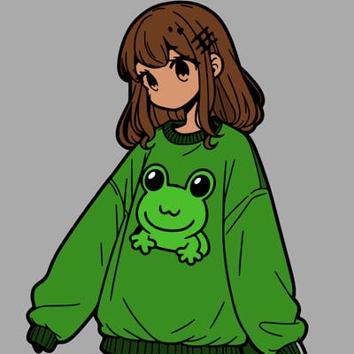 girl wearing frogging sweatshirt