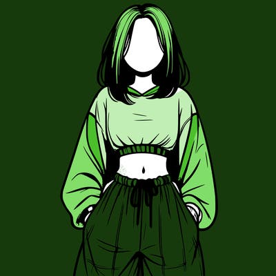 realistic girl faceless with baggy pants and a crop top