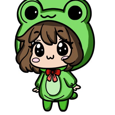 a girl wearing a frog costume
