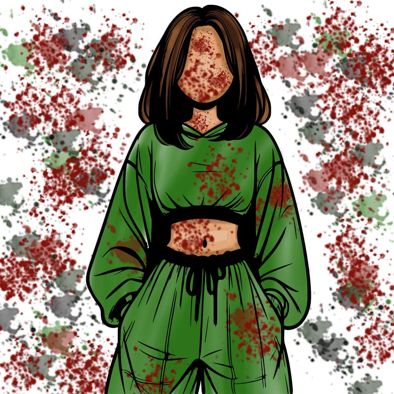 realistic girl faceless with baggy pants and a crop top