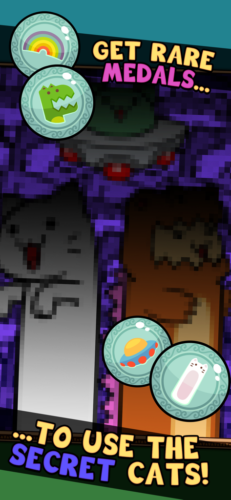 Kitty Cat Clicker - Schermata in pixel art di medaglie rare usate per sbloccare gatti segreti in Kitty Cat Clicker.