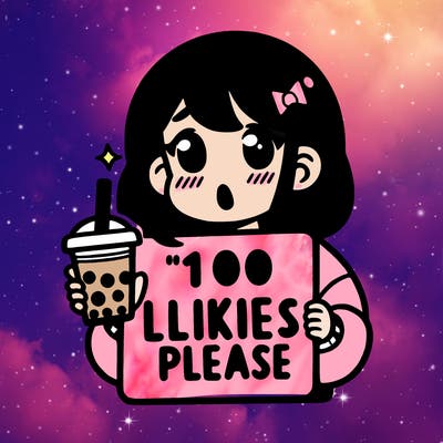 girl holding boba while saying 100 likes please