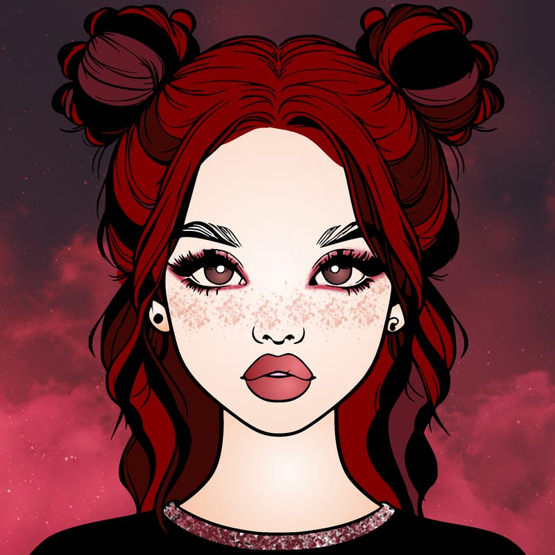 realistic girl with two buns in hair and lips
