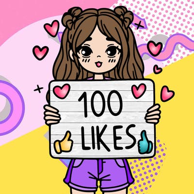 girl holding a sign saying 100 likes
