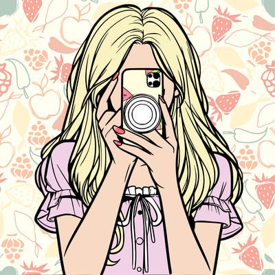 a realistic girl holding her phone taking pictures