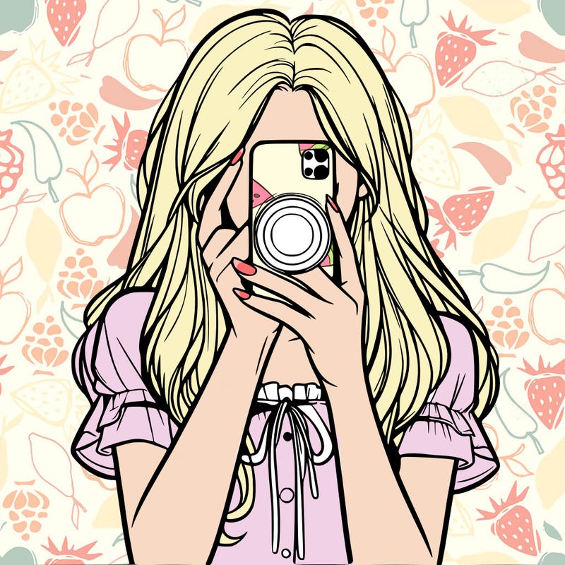 a realistic girl holding her phone taking pictures