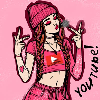 realistic teenage girl with braids and a beanie and crop top doing 🫶🏼