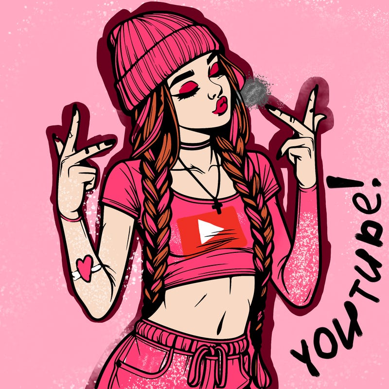 realistic teenage girl with braids and a beanie and crop top doing 🫶🏼