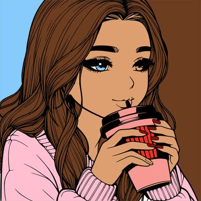 realistic girl drinking coffee