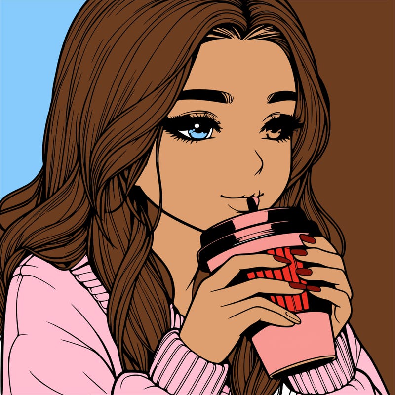 realistic girl drinking coffee