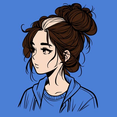 realistic teenage girl with a messy bun