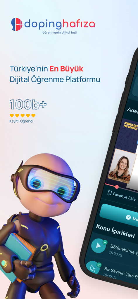 Doping Hafıza - Mobile app screen for Doping Hafiza showing its digital learning platform interface and mascot