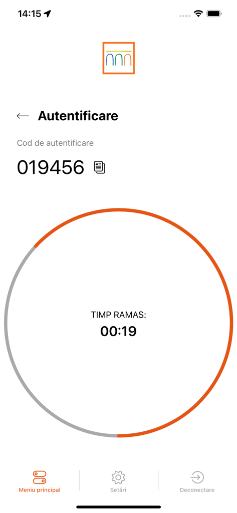 Intesa I-Bank mToken app authentication screen showing a six digit security code and a countdown timer