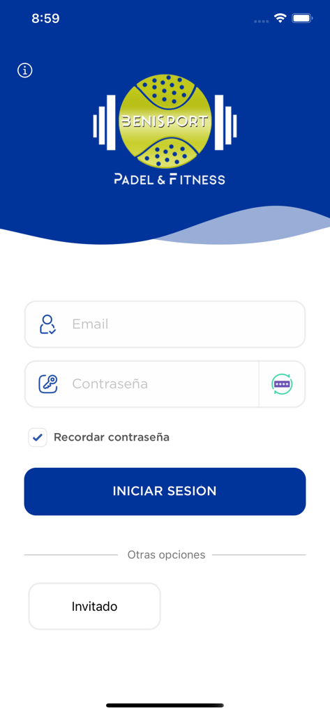 BENISPORT - Benisport app login page with fields for email and password