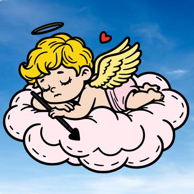 cupid asleep on a cloud