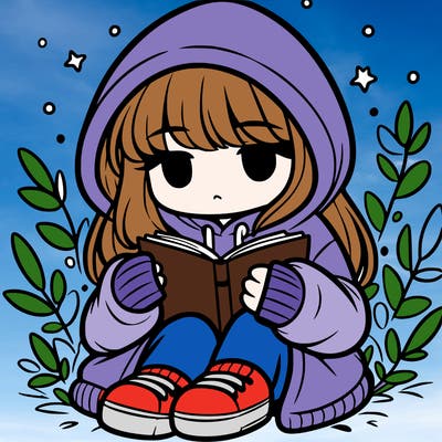 girl in oversized hoodie reading a book