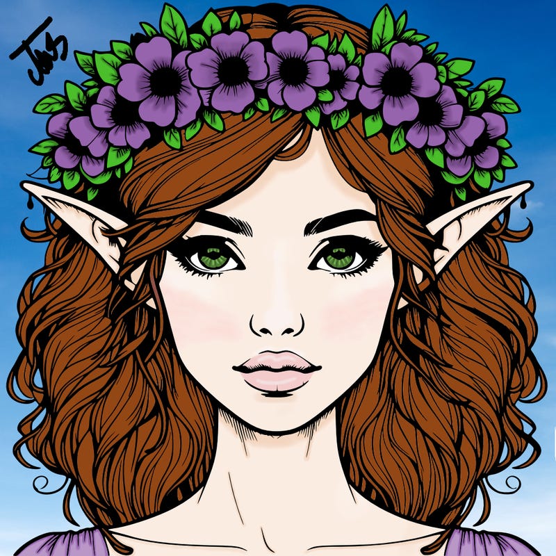 realistic female elf with flower crown