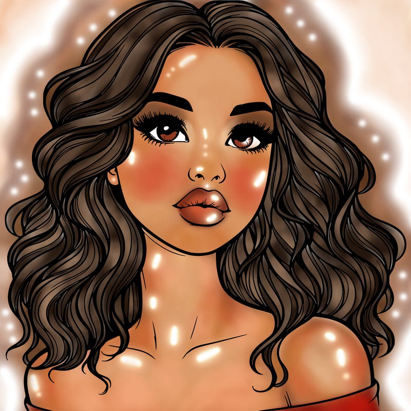 realistic girl with wavy hair and lips