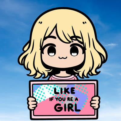 a cute girl holding a sign that says like if you’re a girl