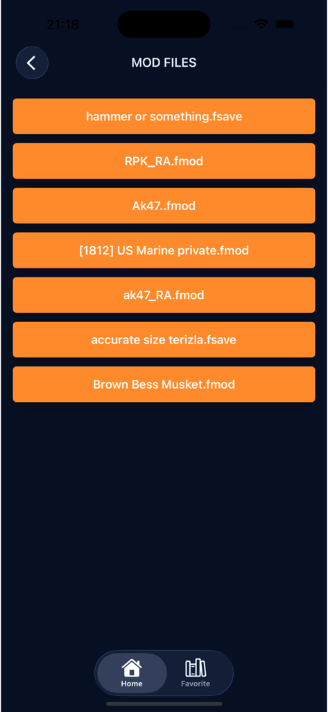 Un menú que muestra una variedad de archivos de mods para el juego Fruit Playground, incluyendo armas y personajes