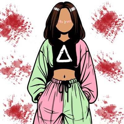 realistic girl faceless with baggy pants and a crop top