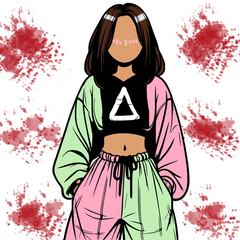 realistic girl faceless with baggy pants and a crop top