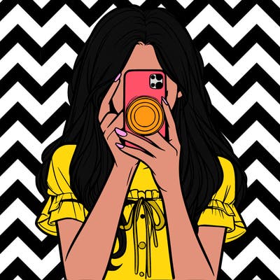 a realistic girl holding her phone taking pictures