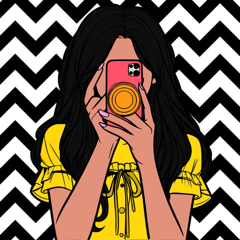 a realistic girl holding her phone taking pictures