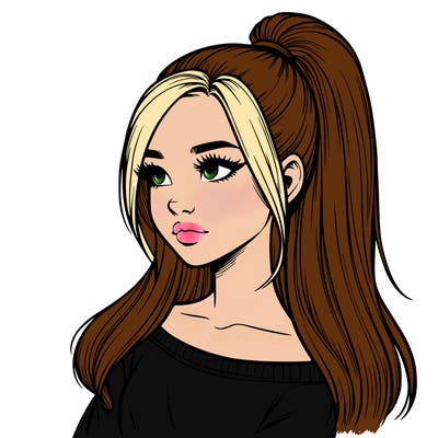 realistic girl with a high ponytail