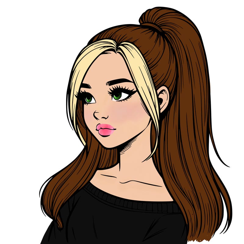 realistic girl with a high ponytail