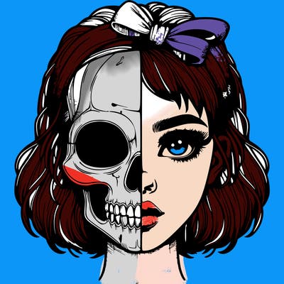 realistic girl with half skull mask