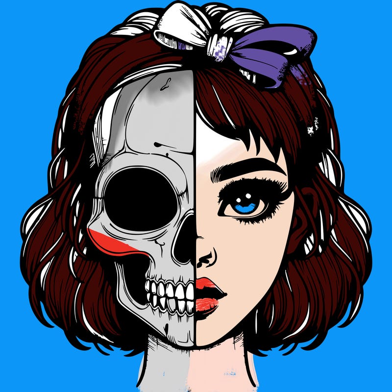 realistic girl with half skull mask