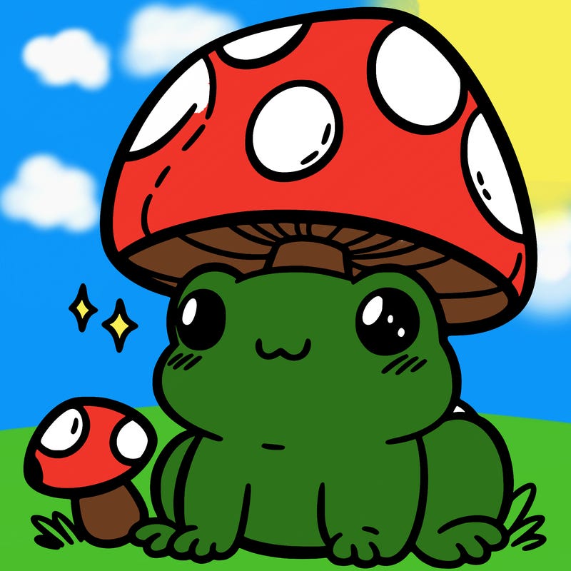 a cute frog with a mushroom hat
