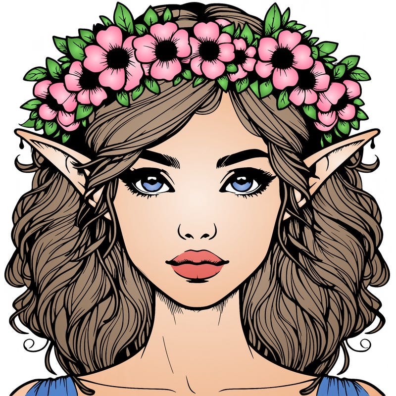 realistic female elf with flower crown